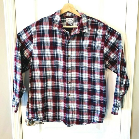 Blue Mountain Button Up Flannel Shirt Plaid Long Sleeve Mens Large L Pocket‎ EUC - Picture 2 of 10